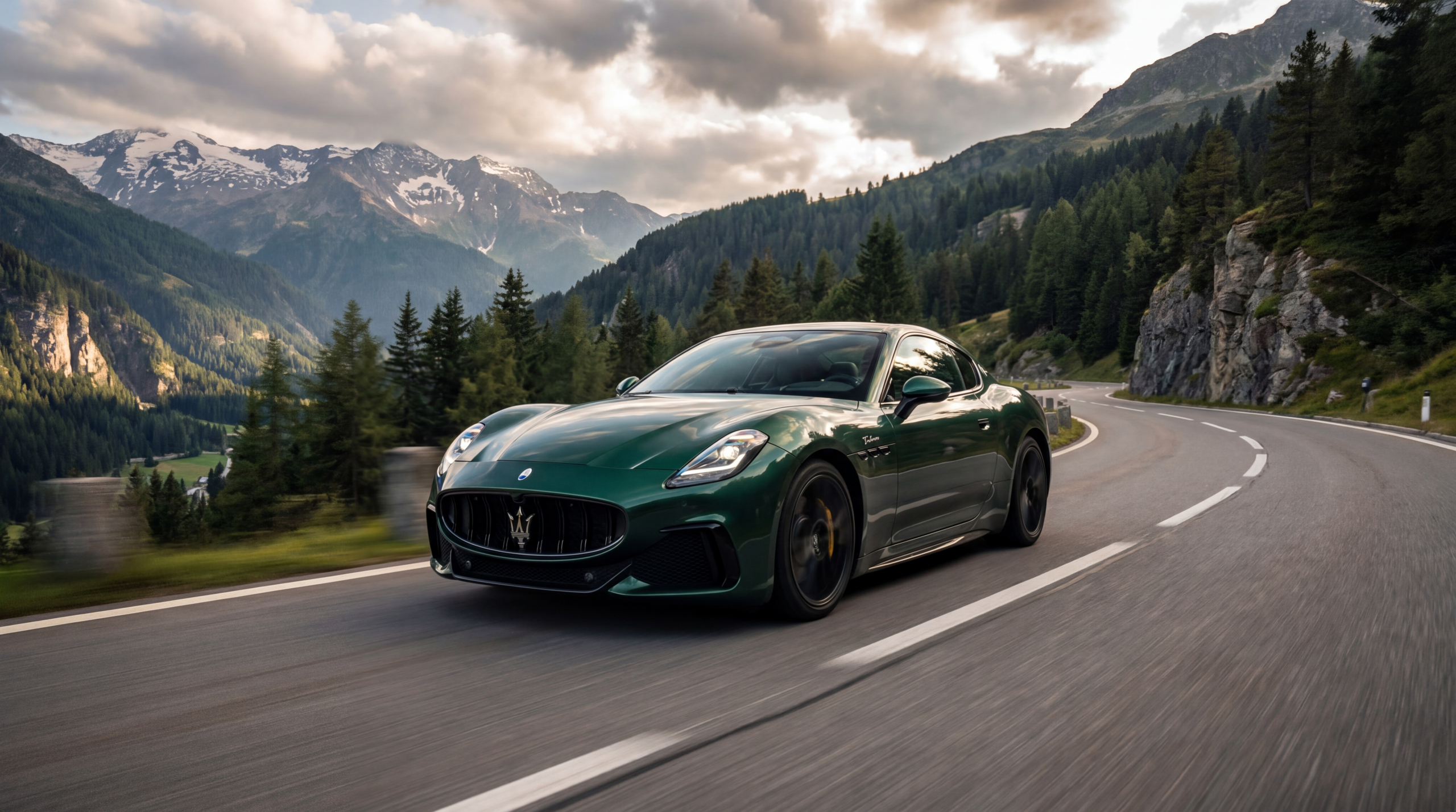 Luxury performance car in the Swiss Alps